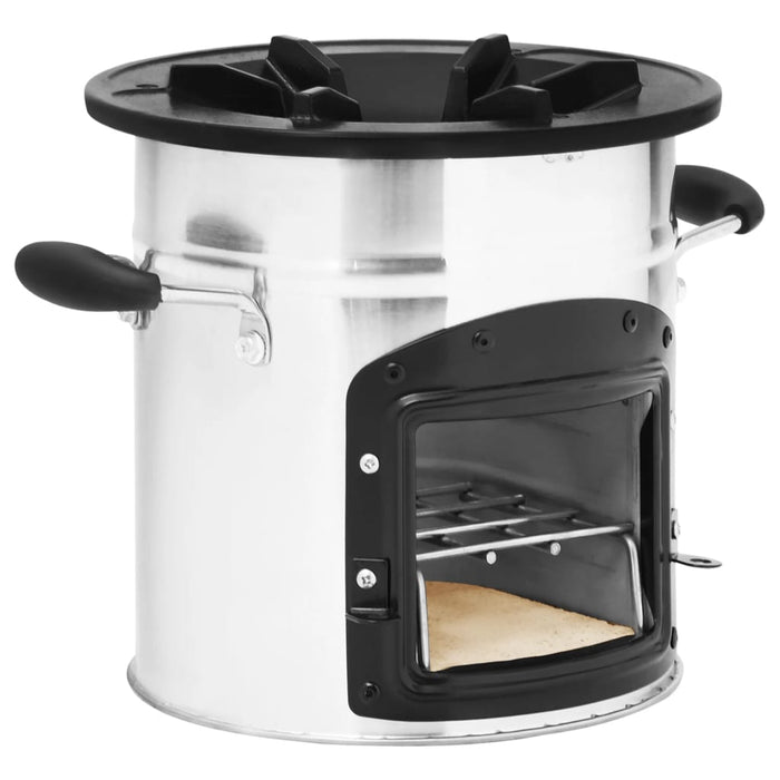 Vedovn for camping sølv 45,5x33x25,5 cm rustfritt stål