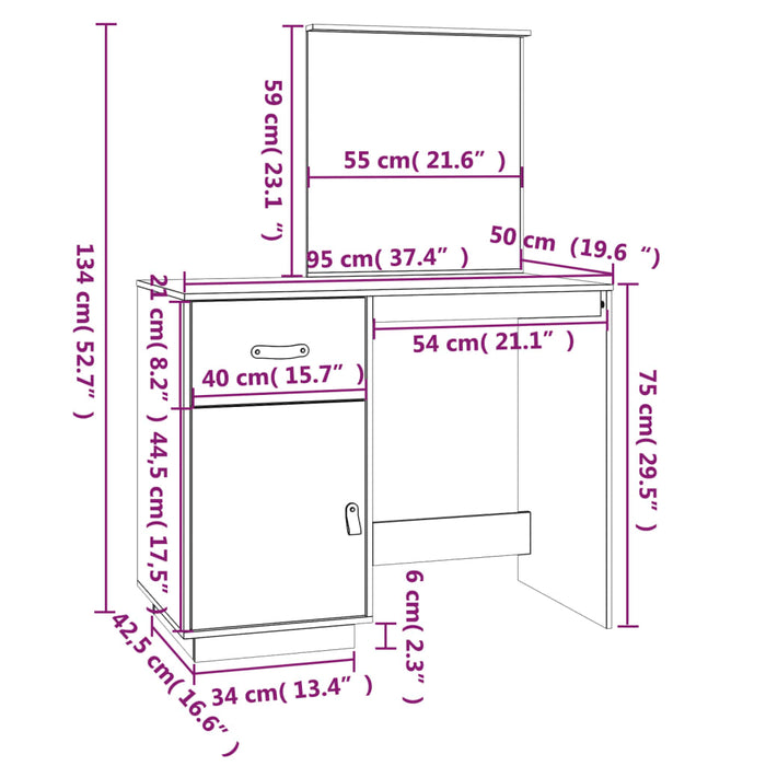 Sminkebord svart 95x50x134 cm heltre furu