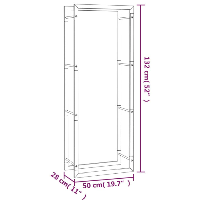 Vedstativ matt svart 50x28x132 cm stål