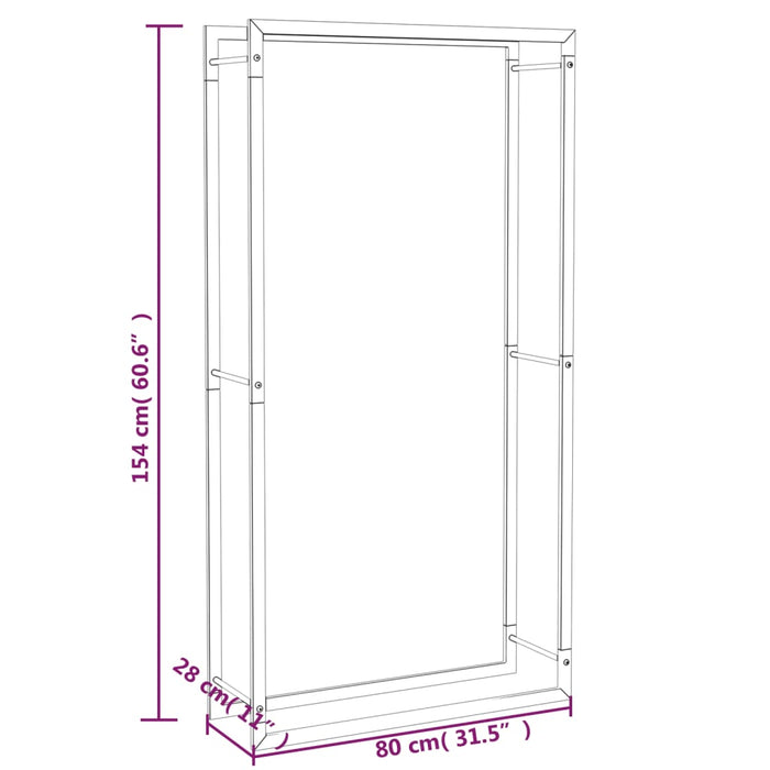 Vedstativ matt svart 80x28x154 cm stål