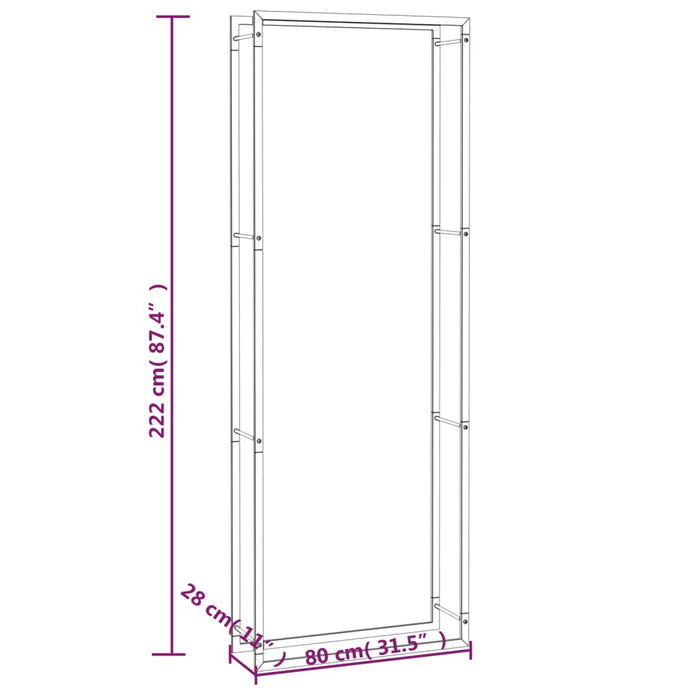 Vedstativ matt svart 80x28x222 cm stål