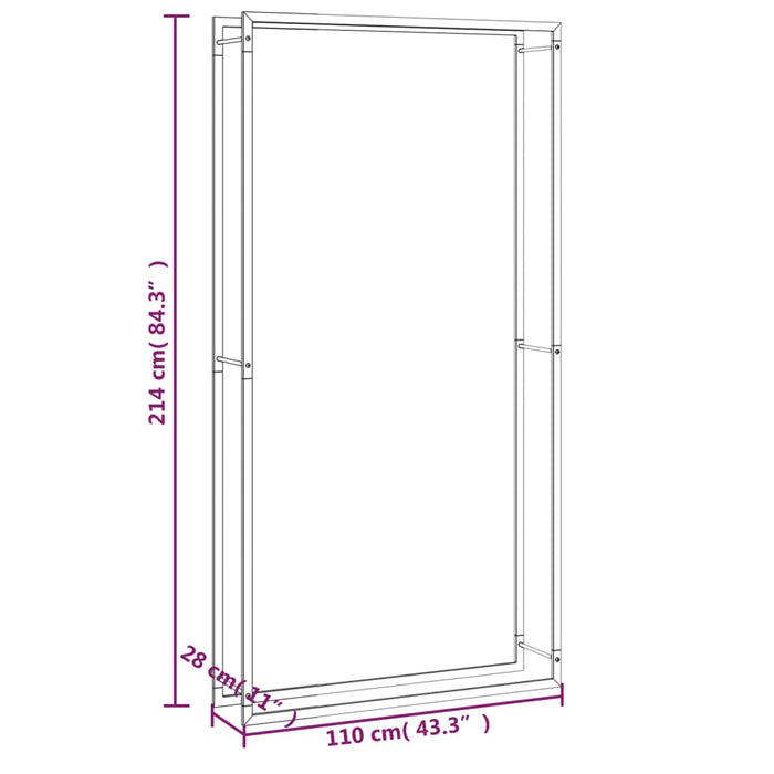 Vedstativ matt svart 110x28x214 cm stål