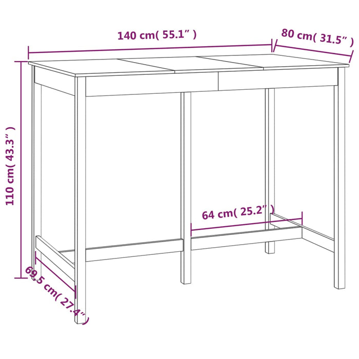 Barbord honningbrun 140x80x110 cm heltre furu