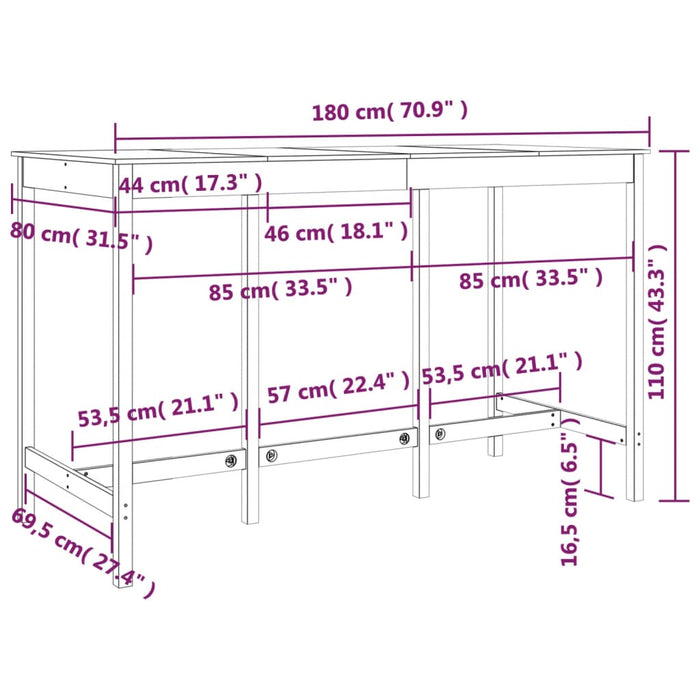 Barbord svart 180x80x110 cm heltre furu