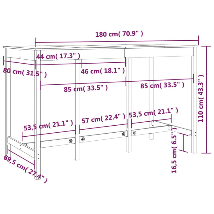 Barbord svart 180x80x110 cm heltre furu