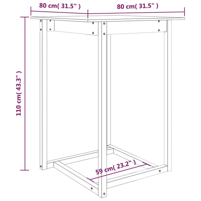 Barbord hvit 80x80x110 cm heltre furu