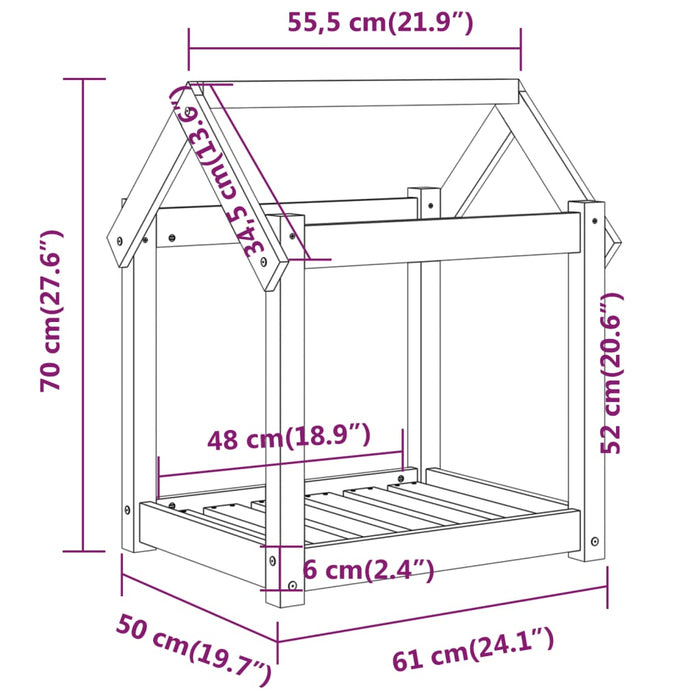 Hundeseng hvit 61x50x70 cm heltre furu