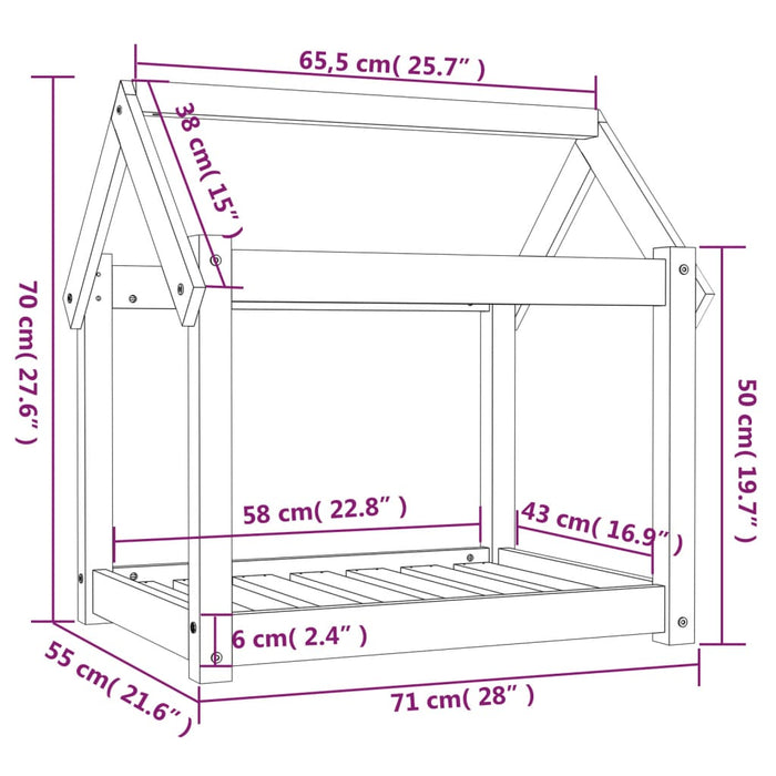 Hundeseng 71x55x70 cm heltre furu