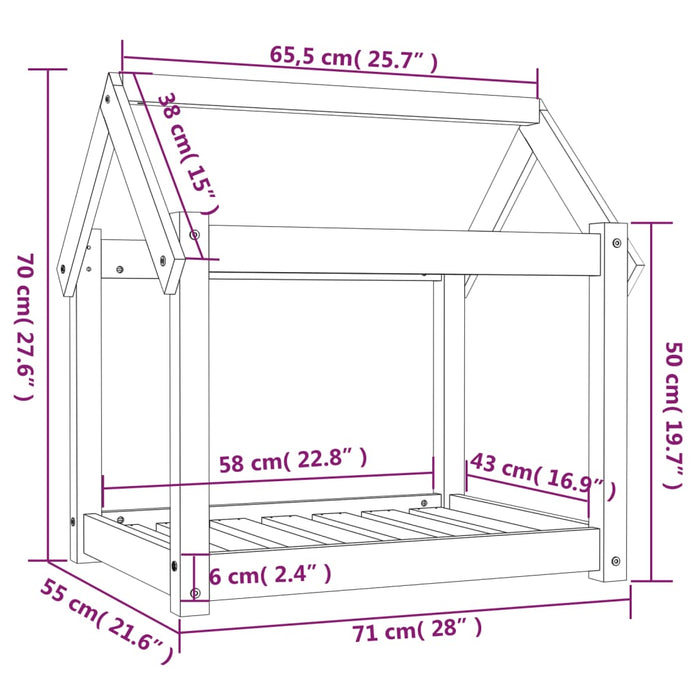 Hundeseng svart 71x55x70 cm heltre furu