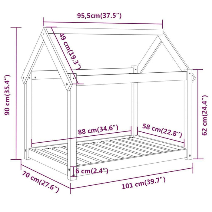 Hundeseng hvit 101x70x90 cm heltre furu