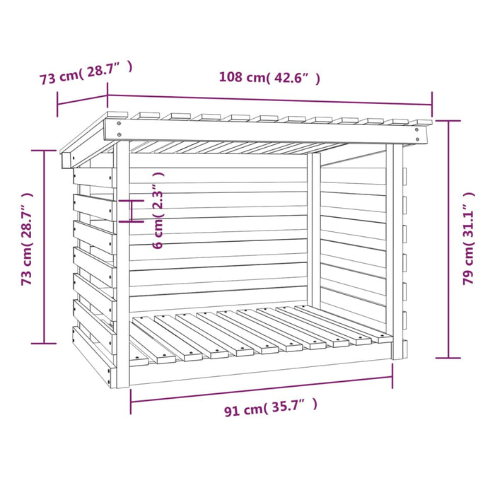 Vedstativ hvit 108x73x79 cm heltre furu