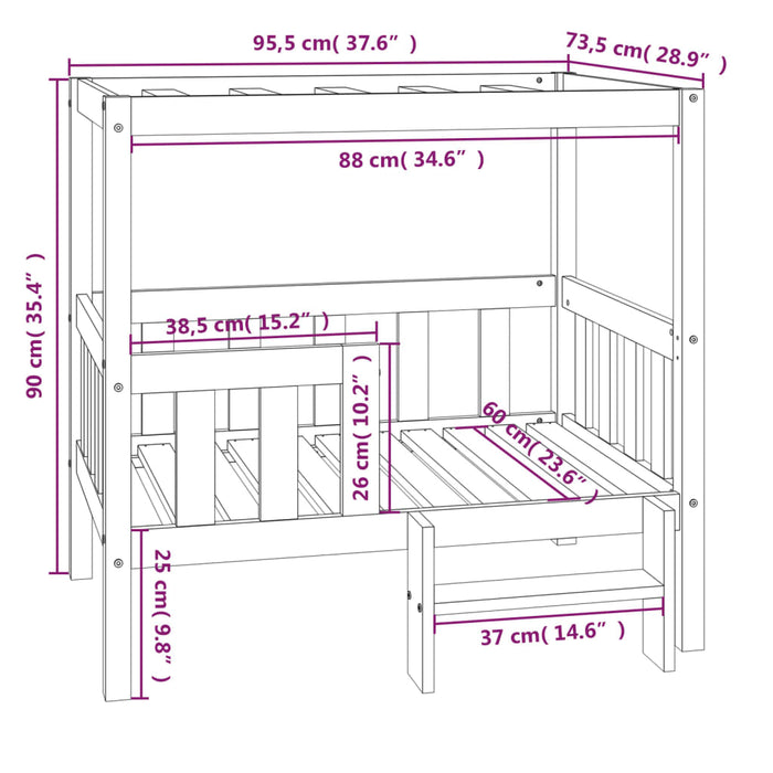 Hundeseng 95,5x73,5x90 cm heltre furu