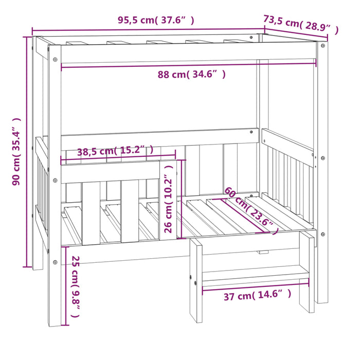 Hundeseng honningbrun 95,5x73,5x90 cm heltre furu