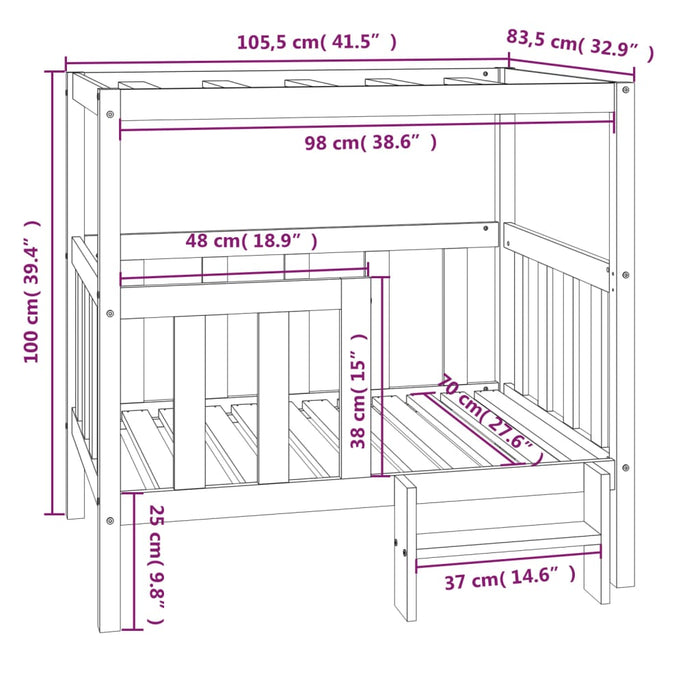 Hundeseng hvit 105,5x83,5x100 cm heltre furu