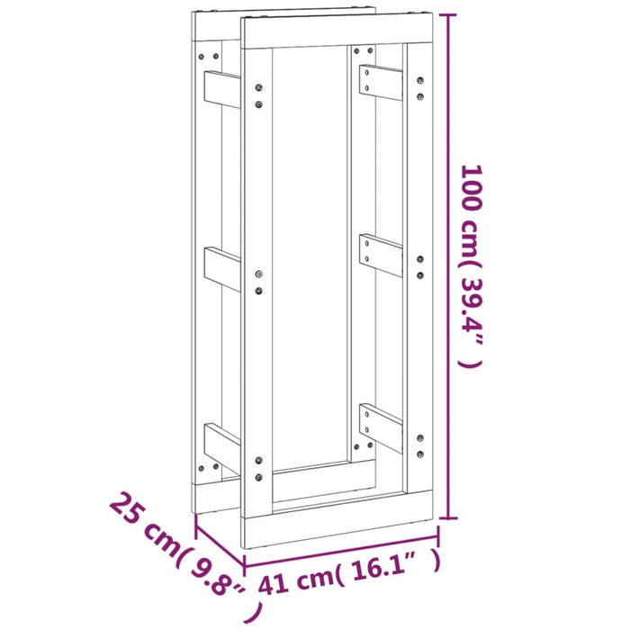 Vedstativ 41x25x100 cm heltre furu