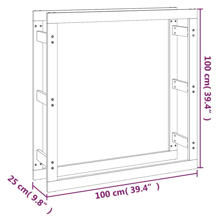 Vedstativ honningbrun 100x25x100 cm heltre furu