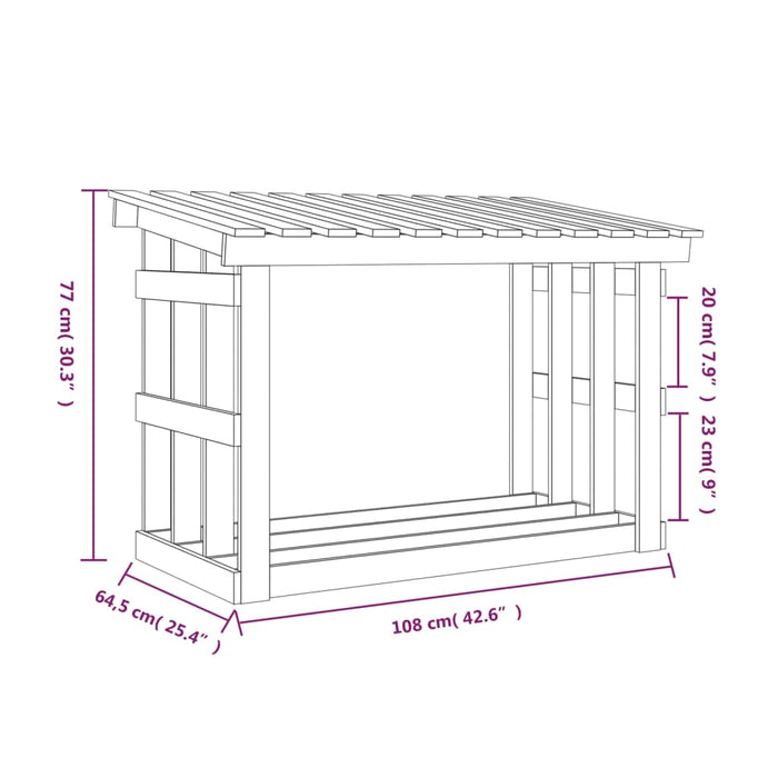 Vedstativ honningbrun 108x64,5x77 cm heltre furu