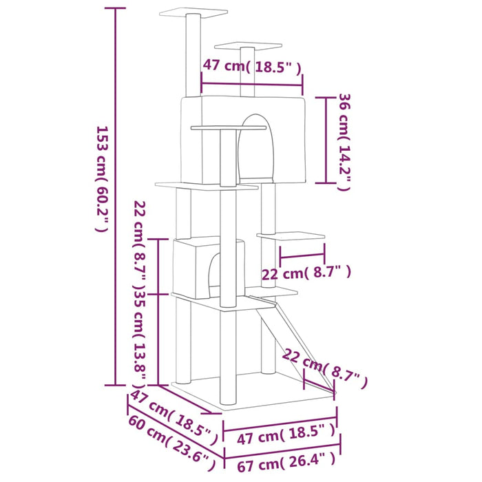 Kattetre med klorestolper i sisal lysegrå 153 cm