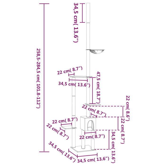 Kloretre gulv til tak kremhvit 258,5-284,5 cm