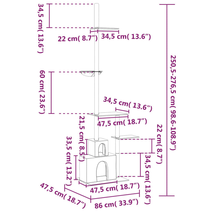 Kloretre gulv til tak lysegrå 250,5-276,5 cm