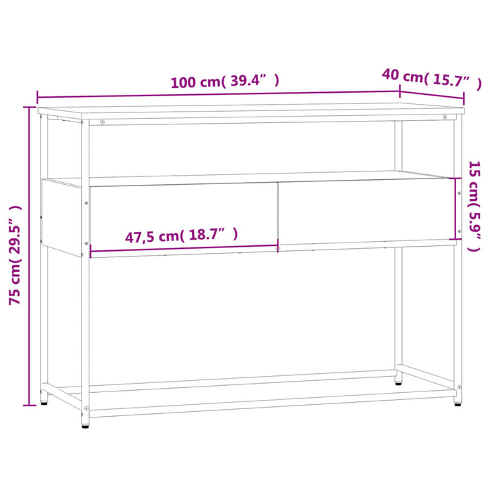 Konsollbord svart 100x40x75 cm konstruert tre