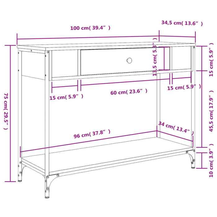 Konsollbord sonoma eik 100x34,5x75 cm konstruert tre