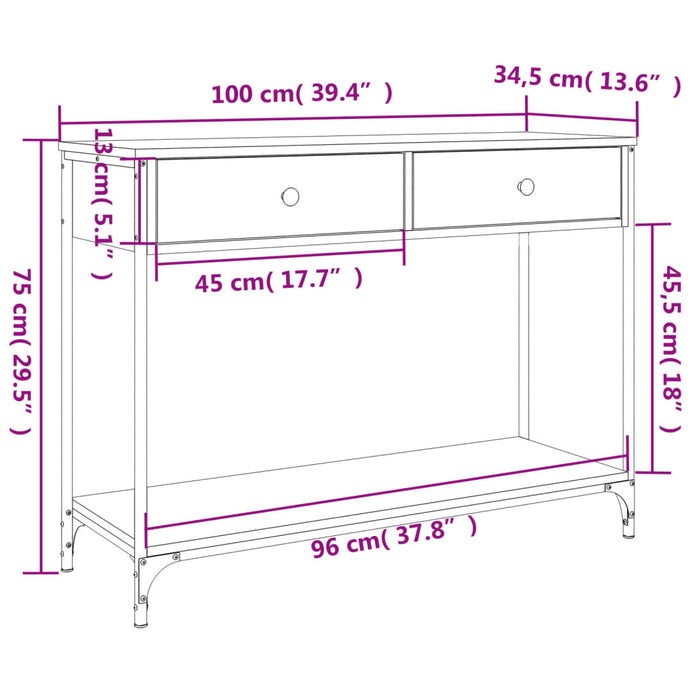 Konsollbord sonoma eik 100x34,5x75 cm konstruert tre