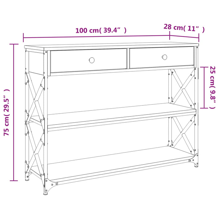 Konsollbord svart 100x28x75 cm konstruert tre