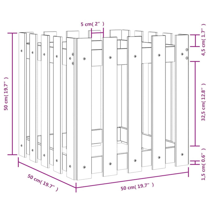 Plantekasse med gjerdedesign 50x50x50 cm impregnert furu