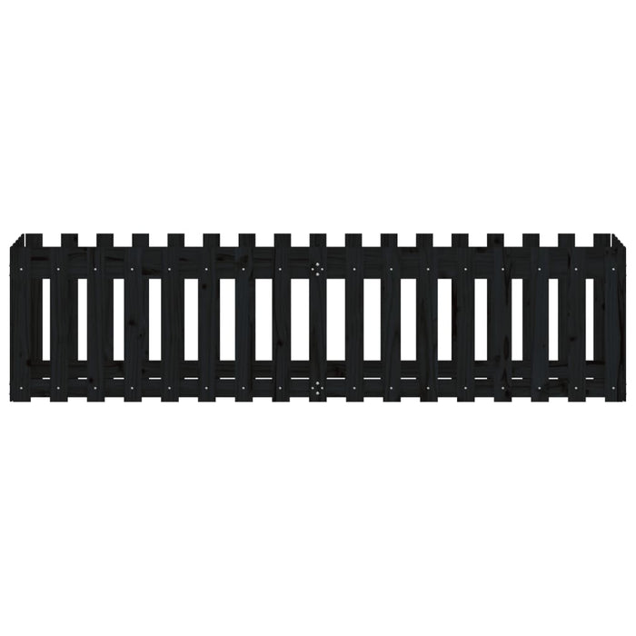 Plantekasse med gjerdedesign svart 200x50x50 cm heltre furu