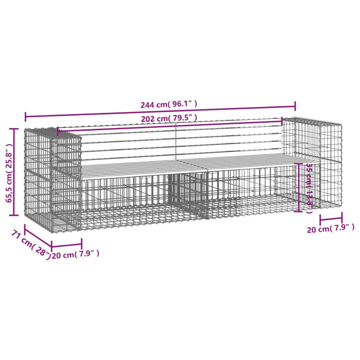 Hagebenk gabiondesign 244x71x65,5 cm heltre furu