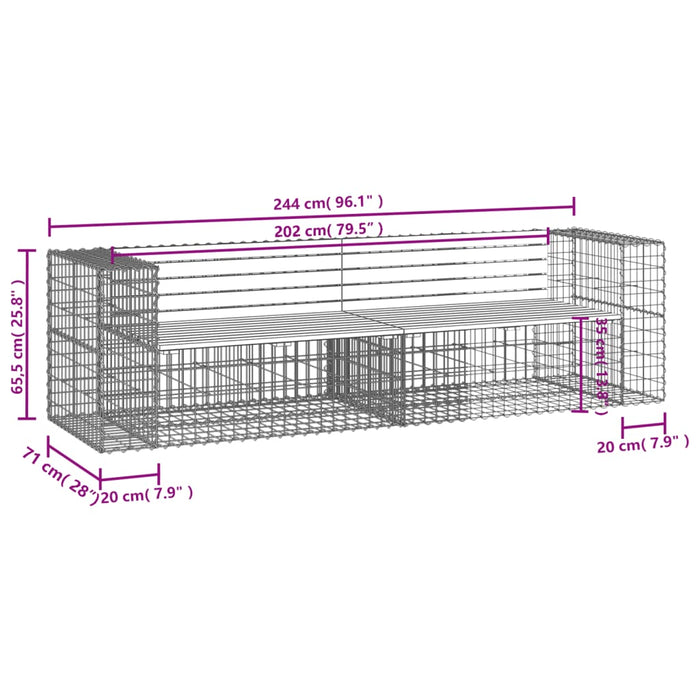 Hagebenk gabiondesign 244x71x65,5 cm heltre douglasgran