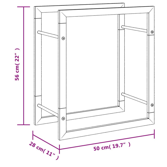 Vedstativ 50x28x56 cm rustfritt stål