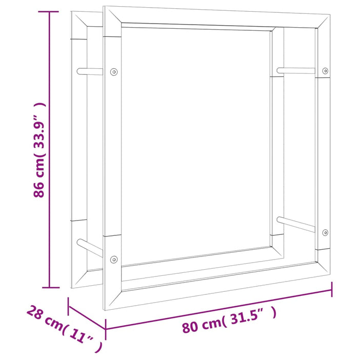 Vedstativ 80x28x86 cm rustfritt stål