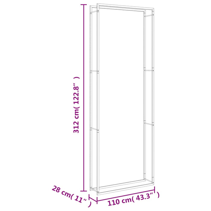 Vedstativ 110x28x312 cm rustfritt stål