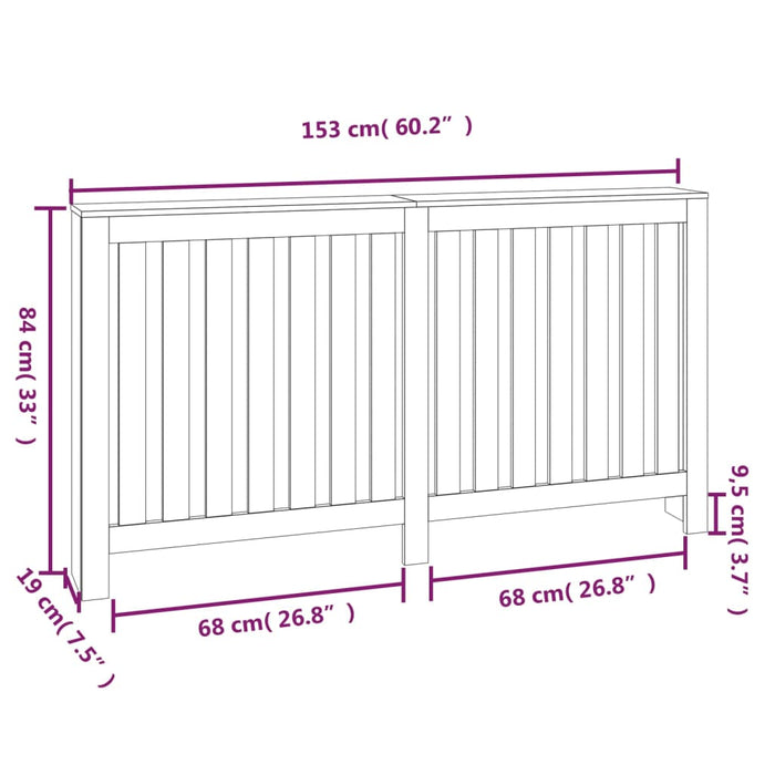 Radiatordeksel 153x19x84 cm heltre furu