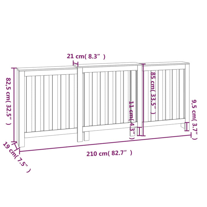 Radiatordeksel 210x21x85 cm heltre furu