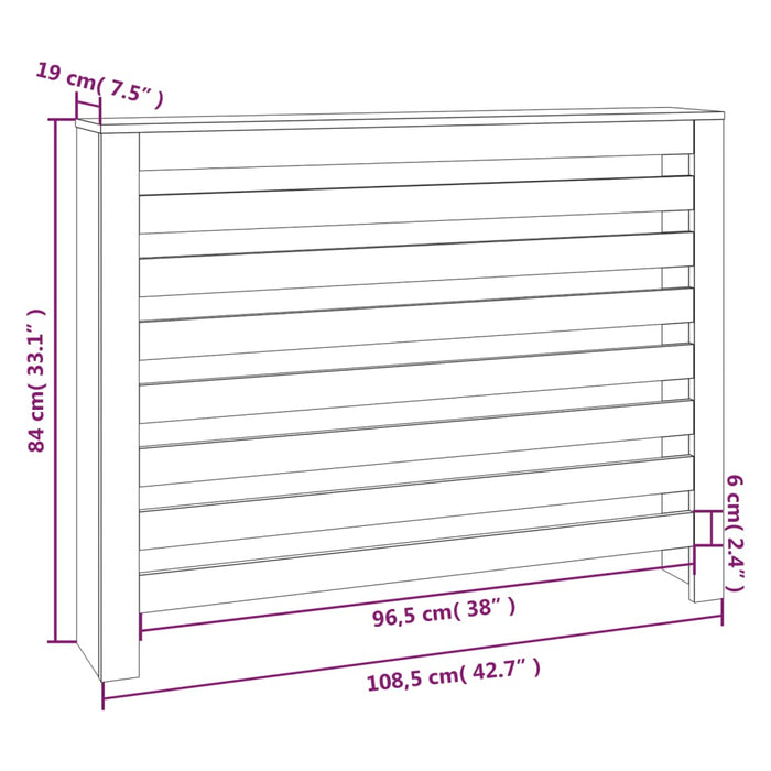 Radiatordeksel 108,5x19x84 cm heltre furu