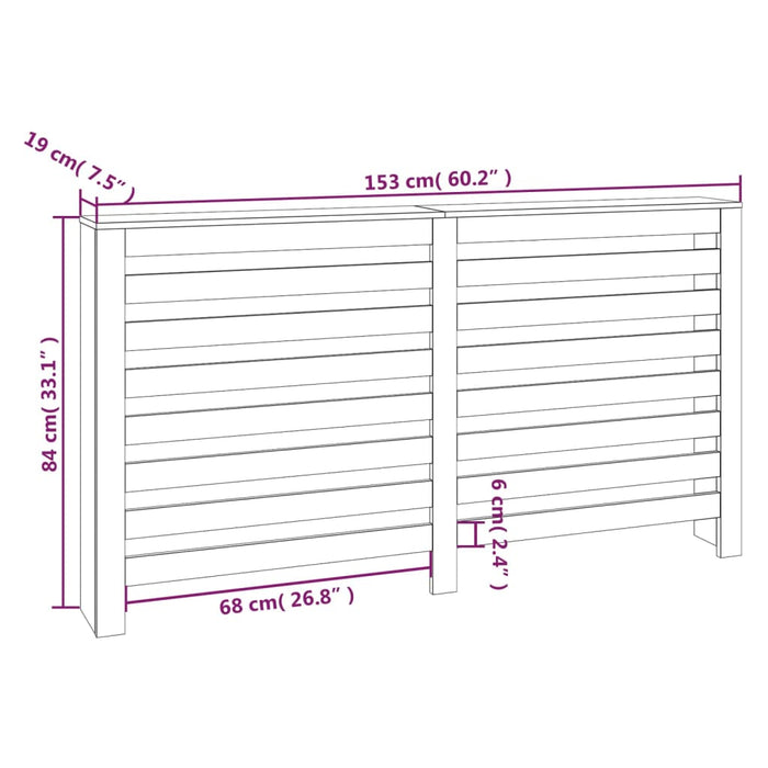 Radiatordeksel 153x19x84 cm heltre furu