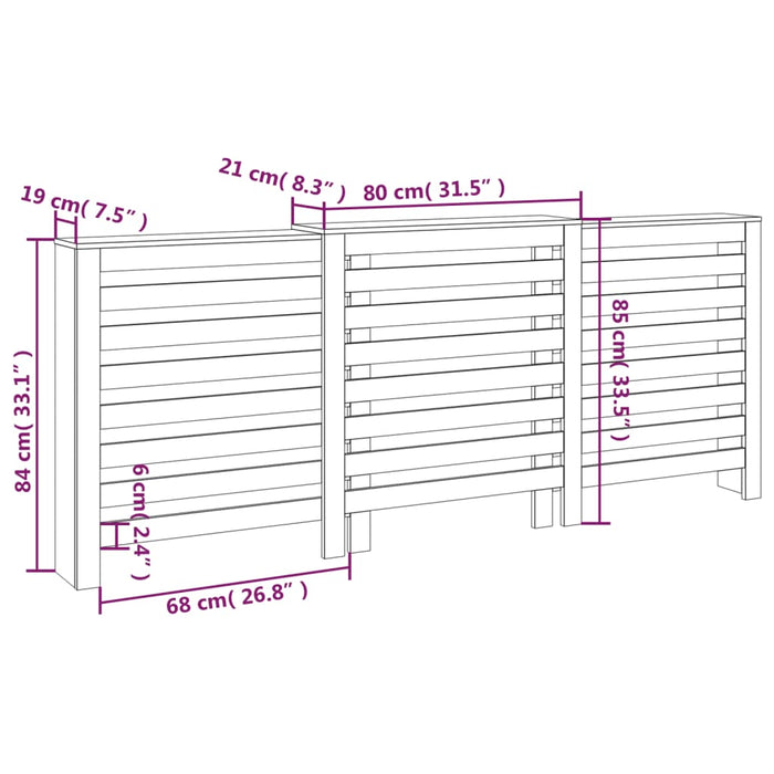 Radiatordeksel 210x21x85 cm heltre furu