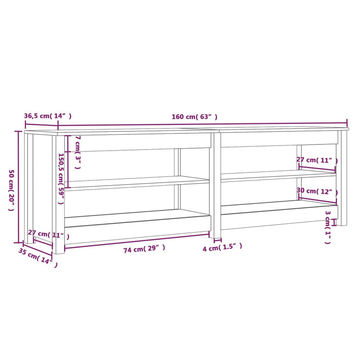 Skobenk 160x36,5x50 cm heltre furu