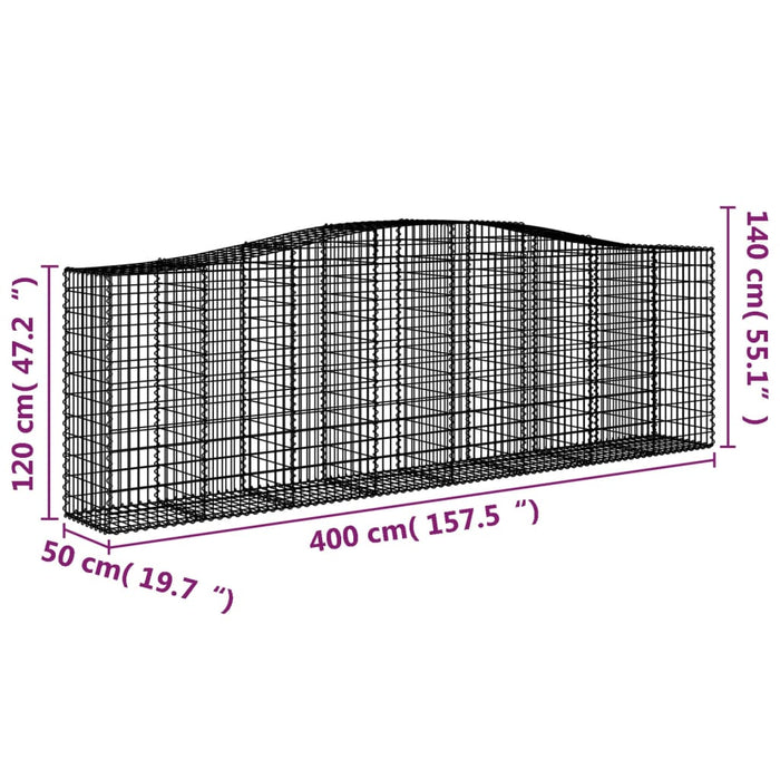 Gabionkurver buede 15 stk 400x50x120/140 cm galvanisert jern