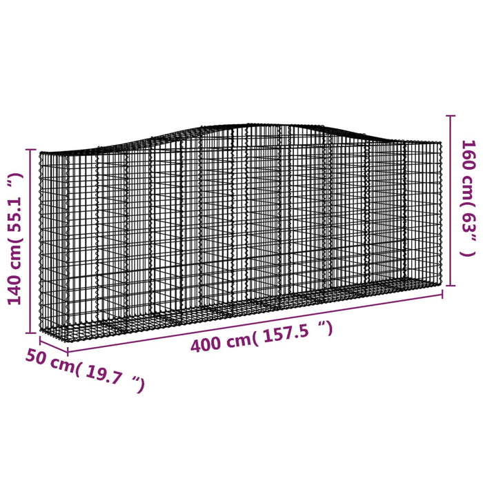 Gabionkurver buede 4 stk 400x50x140/160 cm galvanisert jern