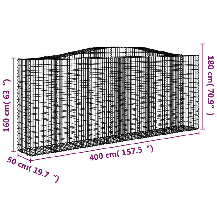 Gabionkurver buede 4 stk 400x50x160/180 cm galvanisert jern