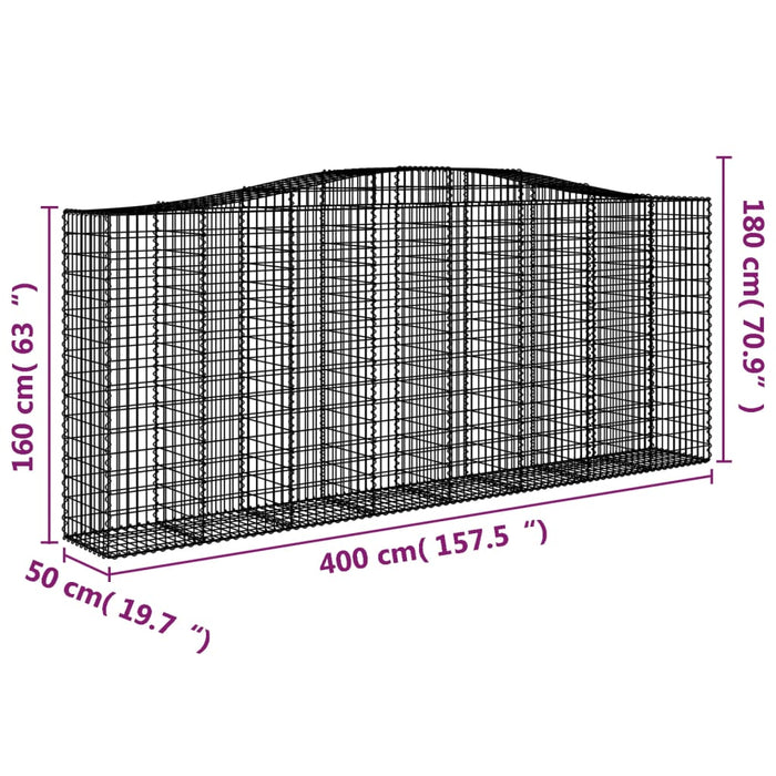 Gabionkurver buede 6 stk 400x50x160/180 cm galvanisert jern