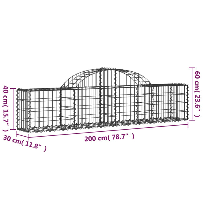 Gabionkurver buede 2 stk 200x30x40/60 cm galvanisert jern