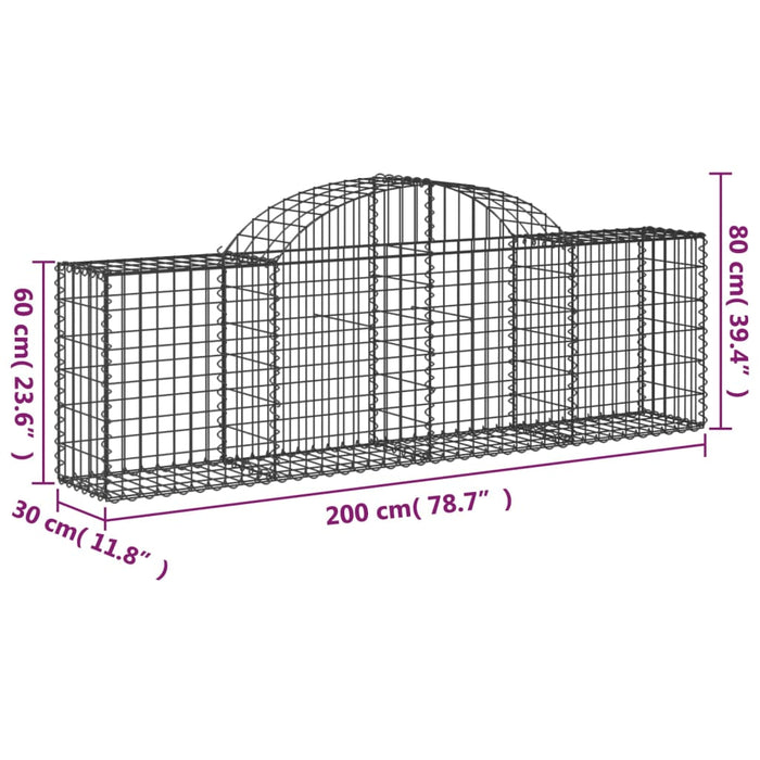 Gabionkurver buede 10 stk 200x30x60/80 cm galvanisert jern