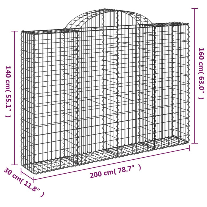 Gabionkurver buede 5 stk 200x30x140/160 cm galvanisert jern