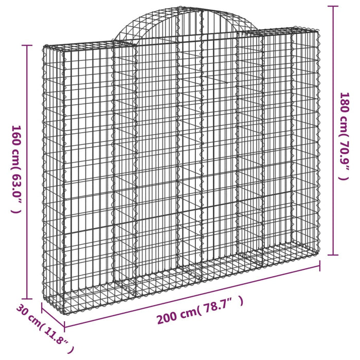 Gabionkurver buede 7 stk 200x30x160/180 cm galvanisert jern