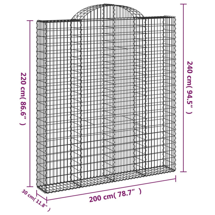 Gabionkurver buede 4 stk 200x30x220/240 cm galvanisert jern